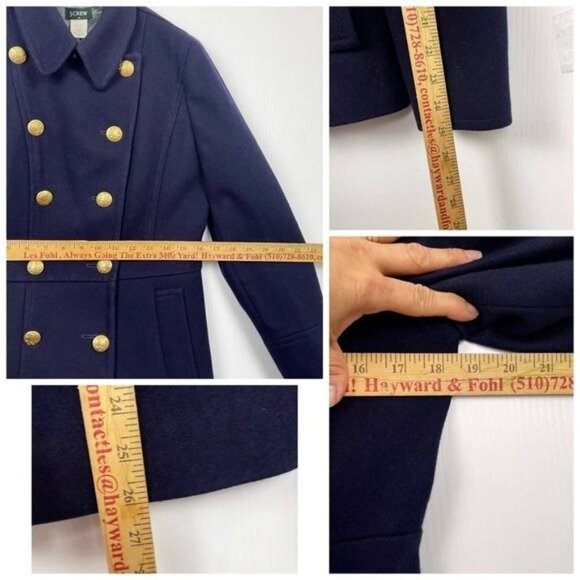 J. Crew Wool blend navy blue gold buttons Pea Coat size 4 - Picture 6 of 6